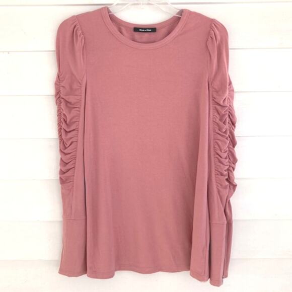 Anthropologie Doe & Rae NEW Rose Puff Ruched Zippered Sleeve Pullover Top S/M - Picture 1 of 8